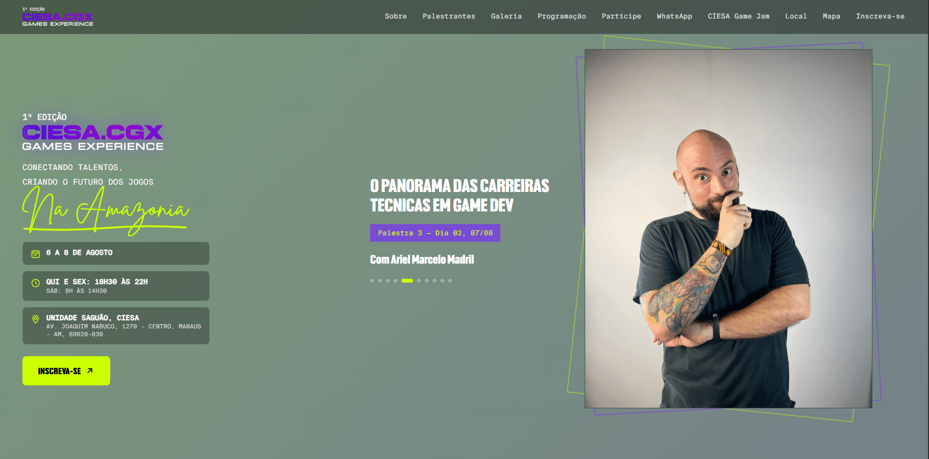 Tela inicial do site do CIESA.CGX Games Experience